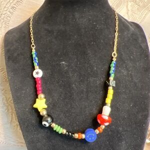 Wild Fable Colorful Necklace Gold tone, Mushroom, Star, Dice, Smile 18 In